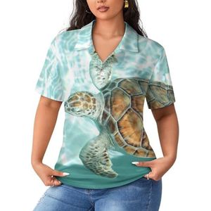 Turtle Sportshirt voor dames, korte mouwen, T-shirt, golfshirt, tops met knopen, workout blouses