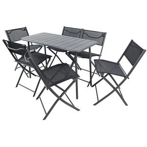 VCM 7-delige set bistroset eettafel tuinset balkonset stoel inklapbaar tafel tuin camping Sumila zwart