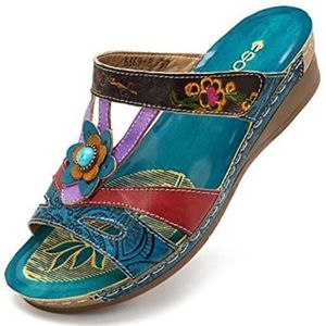 Nieuwe vrouwen Casual slippers Fashion Flower etnische stijl Wedge Romeinse sandalen Outdoor Platform Comfortabele strandschoenen-Multicolor,37