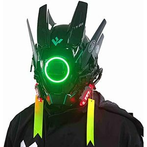 KLauer Punk masker helm cosplay voor mannen, futuristische punk techwear, Halloween cosplay fit muziekfestival (kleur: groen, maat: 30 x 19 cm)