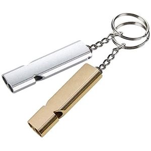 XCOZU 2-pack noodfluitje, fluitje goud zilver dubbele buis outdoor survival fluitje camping fluitje alle weersomstandigheden fluitje sleutelhanger voor buiten wandelen jacht berg sleutelhanger fluitje