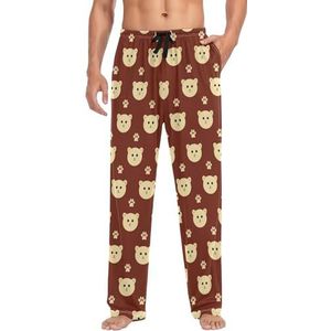 LI ZHI XIN Heren Pyjama Broek Lange Pyjama Bottoms Lente Herfst Dunne Losse Stijl Elastische Taille Tie Strap Met Zak S-XXL Kleine Beer Voetafdruk Patroon, Meerkleurig, S