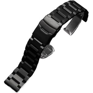 Jeniko 18/19/20/21/22/23/24/25mm Solid Rvs Horlogeband Metalen Vouwsluiting Mannen Vrouwen Armband Accessoires (Color : Black, Size : 24mm)