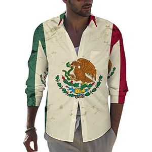 Retro Mexico vlag heren revers lange mouw overhemd button down print blouse zomer zak T-shirts tops 5XL
