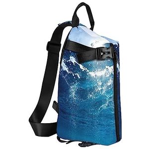 Sling Rugzak Borsttas Pauwenveren Olifant Anti-Diefstal Crossbody Schoudertas Dagrugzak Outdoor Sport Reizen Wandelen voor Mannen Vrouwen, Blauwe Oceaan, Crossbody Backpack