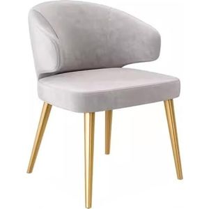 JAVYPPT Moderne gestoffeerde eetkamerstoel, keukenhoekstoel, make-upstoel voor dames, midden eeuw fluwelen accentstoel, ergonomisch ontwerp, slaapkamer lounge fauteuil (lichtgrijs, gouden benen)