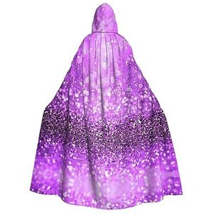Womens Mens volledige lengte carnaval cape met capuchon cosplay kostuums mantel, 190 cm sprankelende paarse glitter