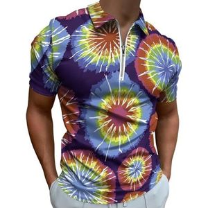 Regenboog Stippen Tie Dye Half Zip-up Polo Shirts Voor Mannen Slim Fit Korte Mouw T-shirt Sneldrogende Golf Tops Tees S