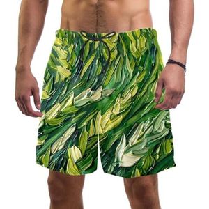 PAFEFO Zwemplank Shorts voor Mannen Strandshorts voor Tieners Zomer Sneldrogende Sporten, Groene Kunst Tarweveld, Groene Kunst Tarweveld, L
