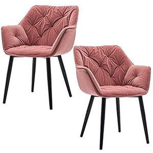 GEIRONV Fluwelen Dining Chair Set van 2, Moderne Woonkamer Slaapkamer Keuken Fauteuil Metalen Benen Lounge Side Chair 45 × 44 × 80cm Eetstoelen (Color : Pink, Size : Black feet)