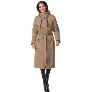 Navahoo B953 Winterjas voor dames, lang, warm teddybont, riem, capuchon, Dark-taupe, M