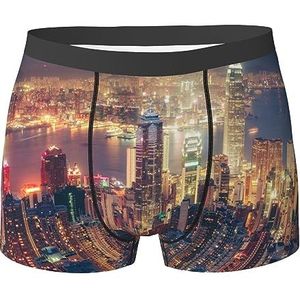 ZJYAGZX Hong Kong Print Heren Zachte Boxer Slips Shorts Viscose Trunk Pack Vochtafvoerend Heren Ondergoed, Zwart, L