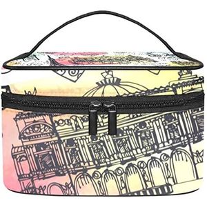 Paris Graffiti make-up organizer tas, reismake-up tas organizer case draagbare cosmetische tas voor vrouwen en meisjes toiletartikelen, Meerkleurig, 22.5x15x13.8cm/8.9x5.9x5.4in