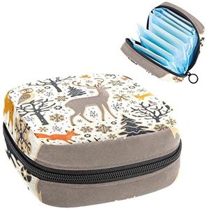 Forest Animal Fox Rendier Uil,Periode Pouch Draagbaar,Tampon Opbergtas,Tampon Houder voor Portemonnee Vrouwelijke Product Organizer, Meerkleurig, 4.7x6.6x6.6 in/12x17x17 cm