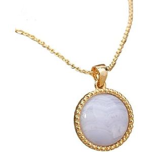 Round Amethysts Quartz Gold Chain Pendant Choker Necklace Women Simple Natural Stone Necklace Female Minimalist Jewelry (Color : Purple Chalcedony)