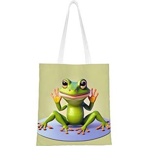 NALoRa The Funny Frog Doing Yogacanvas Tote Bags, Shopping Tote Bags,*# Herbruikbare Tote Bags voor promoties, winkelen, evenementen dagelijks gebruik, Zwart, Eén maat