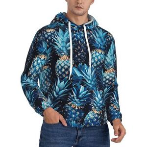 ERSDWRE Blauwe Ananas Print Gezellige Sweatshirts Volwassen Mannen Fleece Hoodies Pullover Lange Mouw Sweatshirt Met Zakken, Zwart, XS