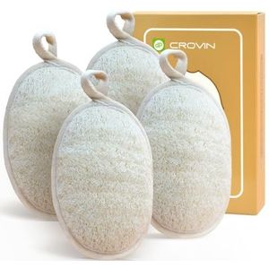 CROVIN Exfoliërende Loofah Spons Pads 4x6 Natuurlijke Luffa Materiaal Spons voor Mannen en Vrouwen, Gezondheid voor Bad Douche en Spa (Pack van 4)