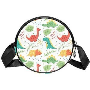 Messenger Bag Kleurrijke Leuke Dinosaurus Crossbody Tas voor Vrouwen Rond, Meerkleurig, 6.7x6.7x2.3 in, Sling Rugzakken