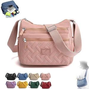 Populaire tas, nylon schoudertas, grote waterdichte klassieke luxe crossbodytas, schoudertas met meerdere vakken en vakken voor dames (Pink)