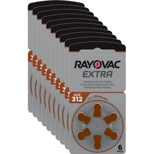 Rayovac Extra 312 batterijen voor de gehoorapparaten PR41, 312AE, A312, DA312, P312 en PR312H, 60 stuks