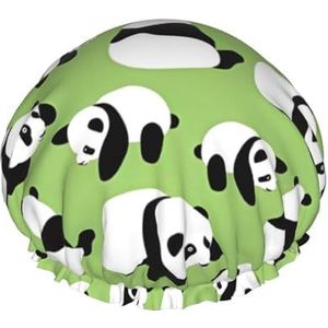 Groene Achtergrond Panda Herbruikbare Dubbellaags Waterdichte Douche Cap Met Elastisch Koord Voor Huis Schoonmaak Gezichtsverzorging Douche