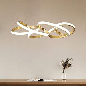 Led-hanglamp, eenvoudige slaapkamerplafondlamp, goudkleurig, 65 W, dimbaar, met afstandsbediening, creatief metaal en acryl, in hoogte verstelbaar