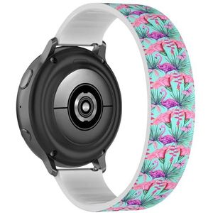 Solo Loop band compatibel met Samsung Galaxy Watch 6 / Classic, Galaxy Watch 5 / PRO, Galaxy Watch 4 Classic (aquarel roze flamingo tropische bloemen) rekbare siliconen band accessoire, Siliconen,