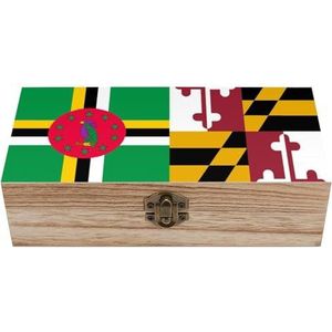 Dominica Maryland vlag houten kist met deksel opbergdozen organiseren juwelendoos decoratieve dozen voor vrouwen mannen