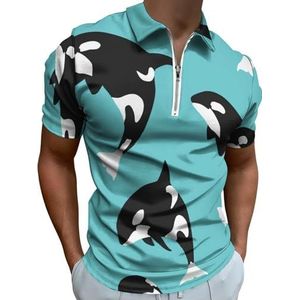 Walvis Half Zip-up Poloshirts Voor Mannen Slim Fit Korte Mouw T-shirt Sneldrogende Golf Tops Tees 2XL