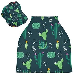 Groene Cactus Geschilderd Stretchy Baby Autostoelhoes, Luifel Verpleging Covers, Zacht Ademend Winddicht Sjaal Wisselpad voor Winter Baby Borstvoeding Jongens