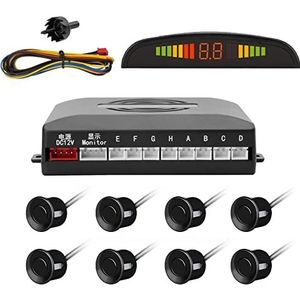 TKOOFN Radar Kit 8 ZWARTE Sensoren Auto Parking Systeem Digitale Parkeren LED Display