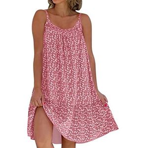 CWXKGL Dames zomerjurk, casual losse mouwloze O-hals strandjurk met spaghettibandjes, maxi-jurk met boho vintage print(Color:Pink,Size:XXL)