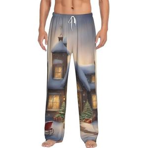 KJGvbn Merry Christmas Print heren broek pyjamabroek, zachte loungewear pyjama slaapbroek met zakken, lichtgewicht nachtkleding voor comfortabele slaap, Wit, S