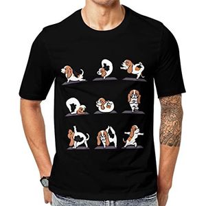 Grappige Basset Hound Yoga Heren Korte Mouw Grafisch T-shirt Ronde hals Print Casual Tee Tops 4XL