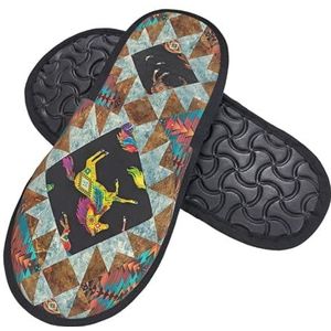 408 Slipper, gekleurde Afrikaanse patchwork achtergrond met Afrikaanse motieven heren pantoffels gezellige huispantoffels ademende pluizige pantoffels voor reizen vrouwen volwassenen, Harige
