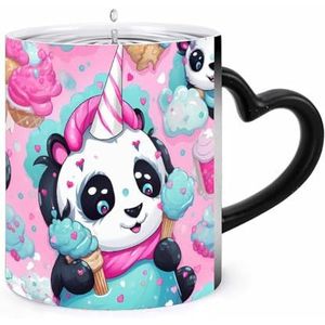 Kleurrijke Regenboog Eenhoorn Panda Koffie Mok 11oz Kleur Veranderende Mokken Hartvormige Handvat Warmtegevoelige Verkleuring Cups