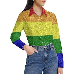 Regenboog vlag Gay Pride damesshirt lange mouwen button down blouse casual werk shirts tops L