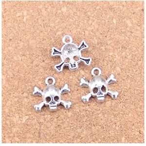 Polsband voor telefoon 116 stks Charms Skull Skeleton Bone 15x14mm Antique Hangers, Vintage Tibetaanse zilveren sieraden, DIY for armband ketting Armband voor telefoonketting