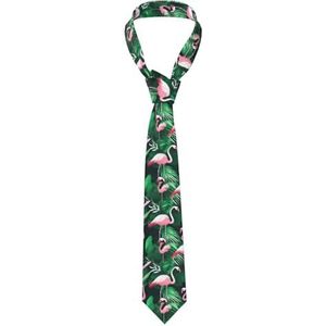 NEZIH Flamingo En Ananas Print Prachtige Mannen Nieuwigheid Stropdas Leuke Stropdas Pakken Business, Bruiloft En Feesten, Flamingo Vogel Groen Blad, Eén Maat