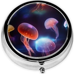 Ronde pillendoos kleurrijke kwallen - 3 compartimenten geneeskunde pillenetui, waterdicht, zak pillenorganisator, draagbaar, voor zak- of portemonnee pillendozen