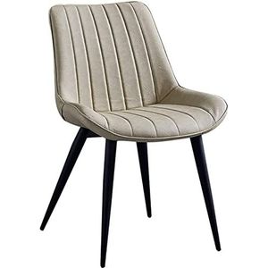 GEIRONV Moderne eetkamerstoel, gestoffeerde stoel van imitatieleer Retro keukenaccentstoel met metalen poten Home Restaurants Lounge Chair Eetstoelen (Color : Beige, Size : 46x53x83cm)