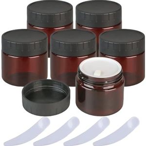 Cosmetische potten, Pak van 6, 60 ml lege bruine plastic cosmetische potpotten met binnenvoering en zwarte deksels potje make-up containerset