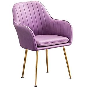 GEIRONV 1 stks zachte fluwelen eetkamerstoel, met armleuningen rugleuning make-up stoel metalen stoelbenen voor eetkamer stoelen Eetstoelen (Color : Purple)