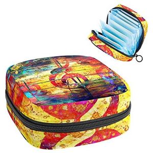 Periode Pouch Draagbare Tampon Opbergtas,Tampon Houder voor Portemonnee Vrouwelijke Product Organizer,Retro Kleurrijke Muziek Note, Meerkleurig, 4.7x6.6x6.6 in/12x17x17 cm
