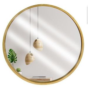 Vilde Wandspiegel, hangspiegel, spiegel met houten frame, goudkleurig, rond, 30 cm