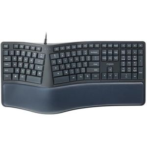 Ergonomic wired keyboard - PYRIOLHI-Suitable for USB computers - Comfortable office keyboard with palm rest - Dark colour