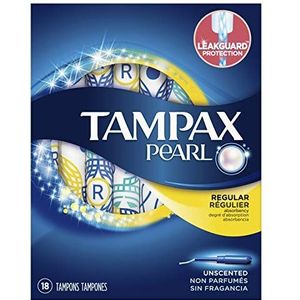 Tampax Pearl Tampons met LeakGuard vlecht, regelmatig absorptievermogen, ongeparfumeerd, verpakking van 18 tampons