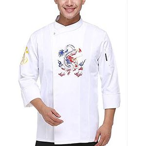YWUANNMGAZ Unisex-volwassen chef-kokjas met lange mouwen werkjas ademend keukenuniformen geborduurd gepersonaliseerd uniform (kleur: wit, maat: C (XL))