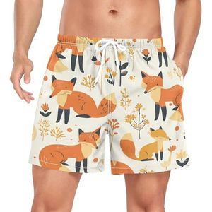 Niigeu Leuke vossenpatroon bloemen heren zwembroek shorts sneldrogend met zakken, Leuke mode, L